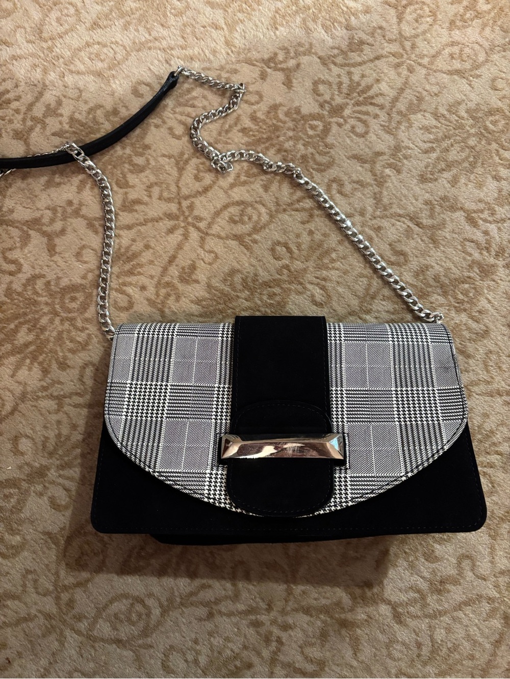 Black Plaid Chain Strap Crossbody Bag - Sleek Women's Shoulder Bag